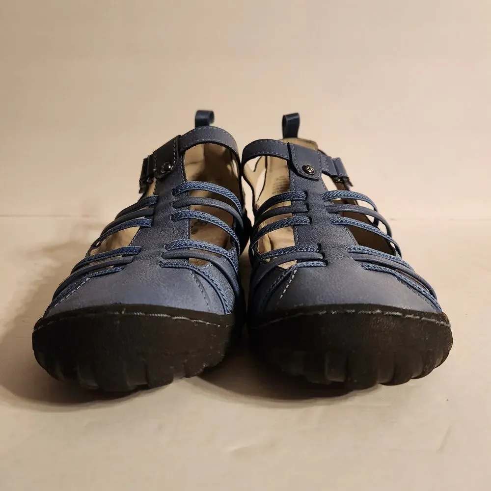 JBU by Jambu Peace Womens 7.5M Mary Jane Flat Blue Denim Faux Leather Closed Toe